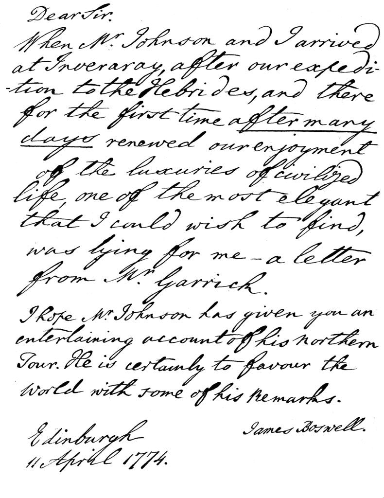 Detail of Part of a letter from James Boswell to David Garrick, Edinburgh by James Boswell