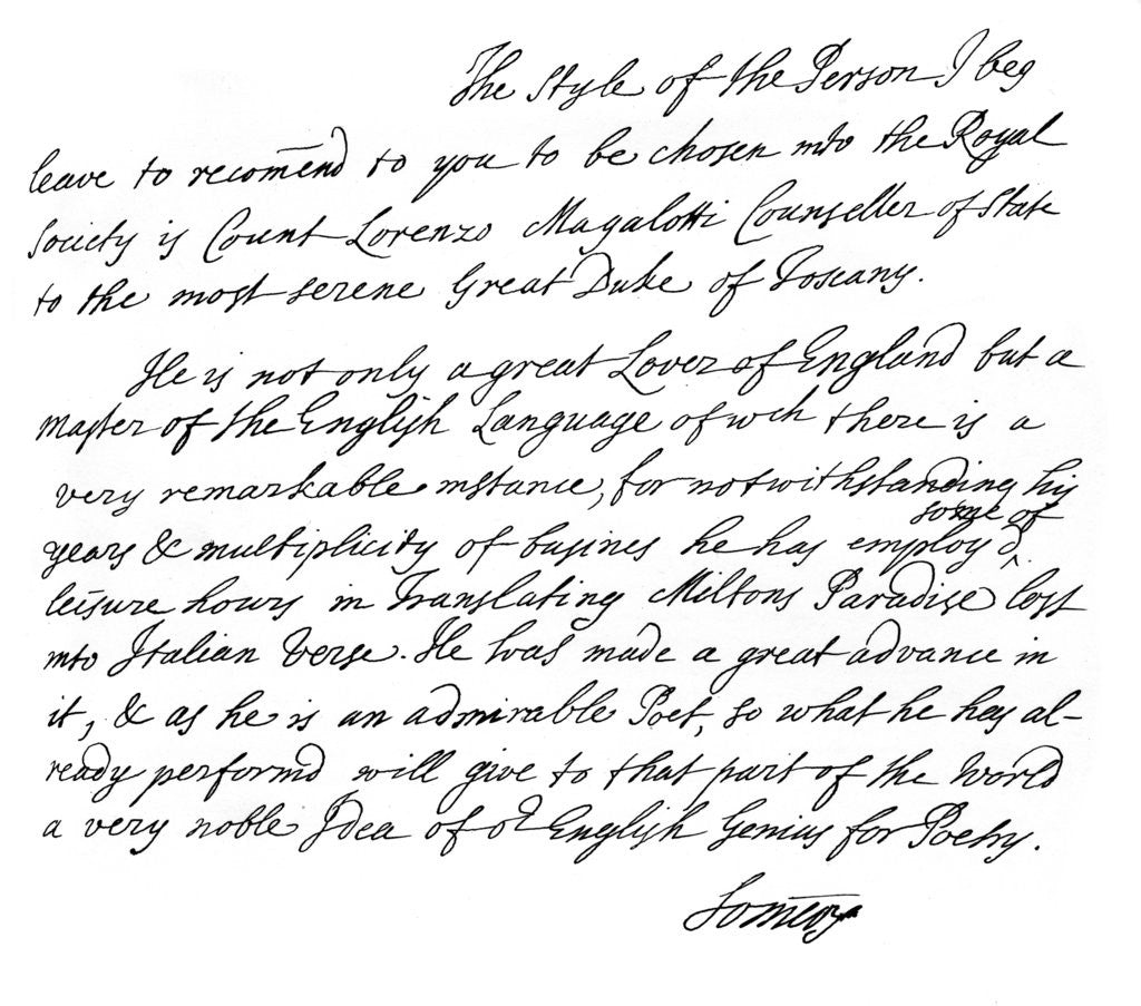 Detail of A letter letter from John, 1st Baron Somers by Sir Hans Sloane