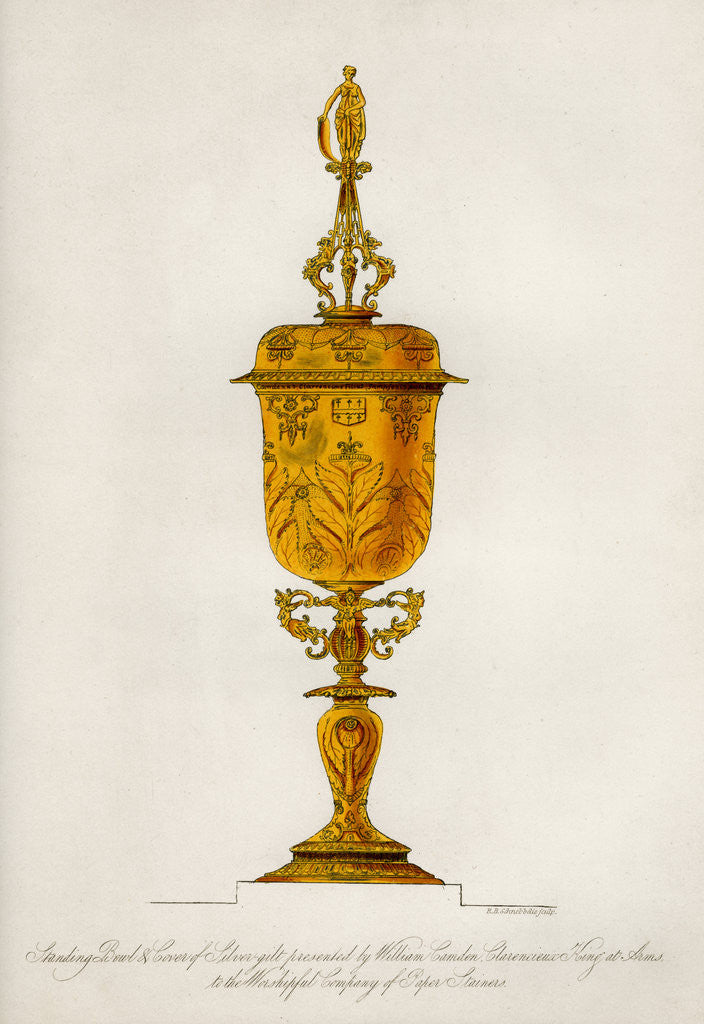 Detail of Standing bowl and cover of silver gilt by Robert Blemmell Schnebbelie