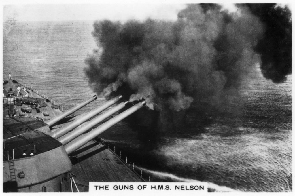Detail of The guns of the battleship HMS Nelson firing by Anonymous