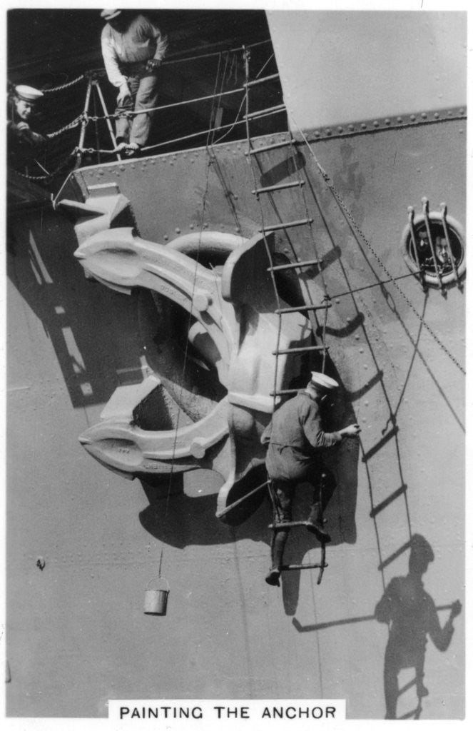 Detail of Painting the anchor of the aircraft carrier HMS Courageous by Anonymous