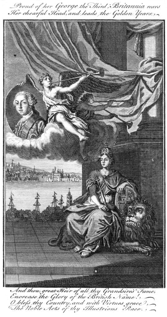 Detail of Proud of her George III; Britannia rears her chearful head, and leads the golden years by Anonymous