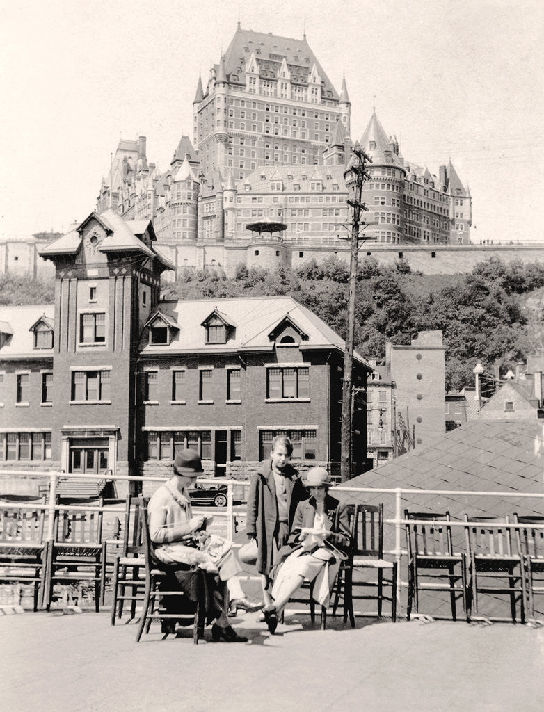 Detail of Miss Simpson & Jeane on deck of Steamboat, l'isle d'Orleans, Quebec Wharf by Anonymous