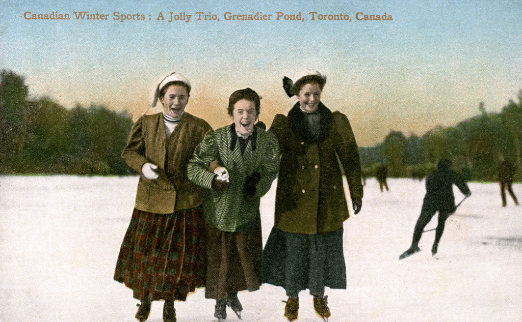 Detail of Canadian Winter Sports: A Jolly Trio, Grenadier Pond, Toronto, Canada by Valentine & Sons