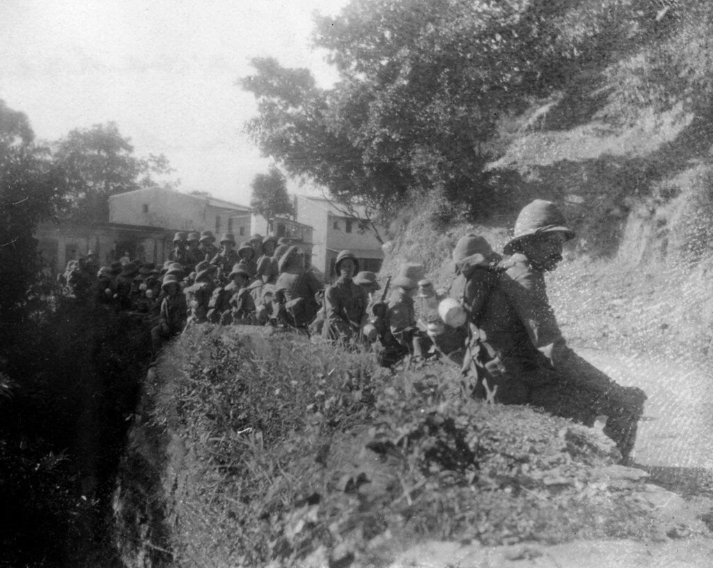 Detail of British soldiers resting on a route march, between kalsi and Chakrata, India by Anonymous