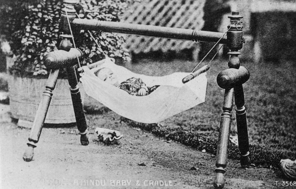 Detail of Hindu baby and cradle, India by Anonymous