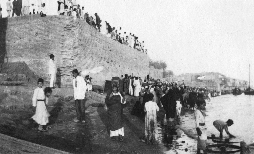 Detail of Waiting for the troop barges to arrive, Tigris River, Baghdad, Iraq by Anonymous