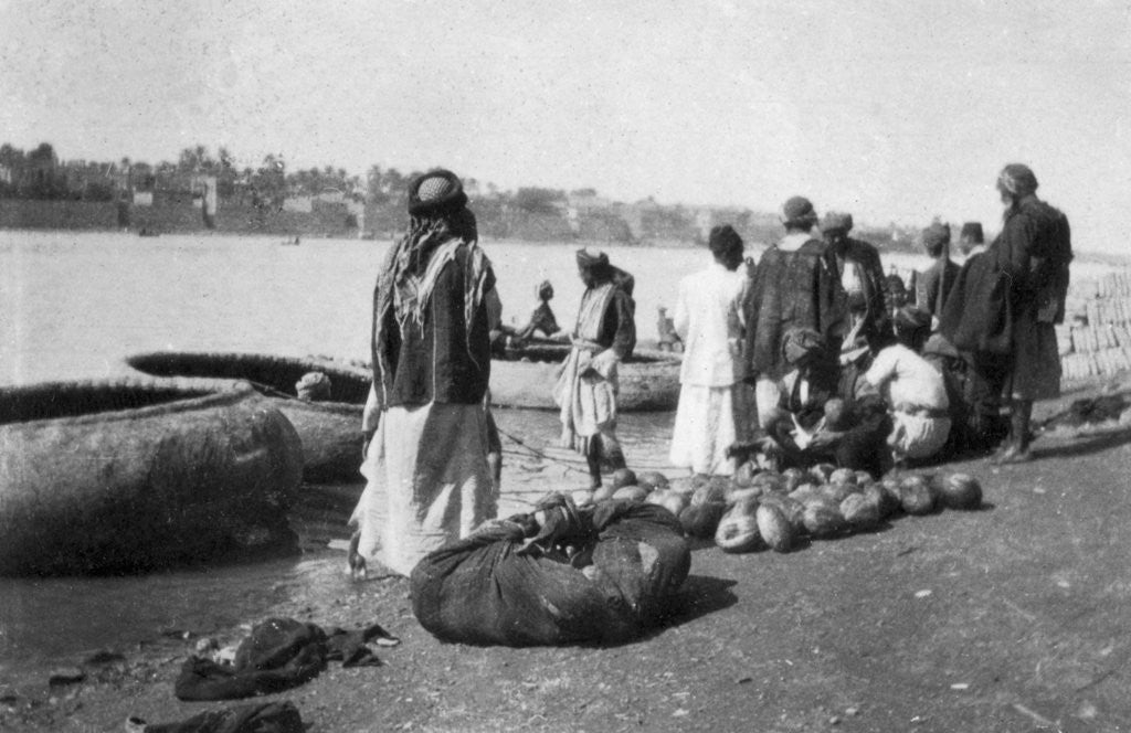 Detail of River craft laden with melons, Tigris River, Baghdad, Iraq by Anonymous