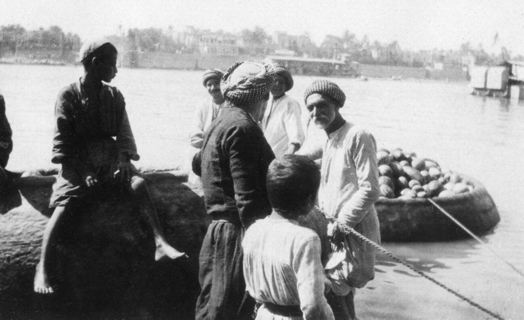 Detail of River craft laden with melons, Tigris River, Baghdad, Iraq by Anonymous
