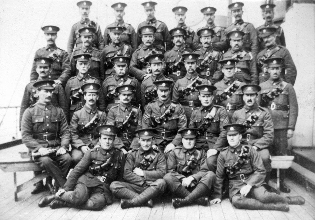 Detail of British troops on prison ship 'Royal Edward' moored just off Southend, November 1914 by Anonymous