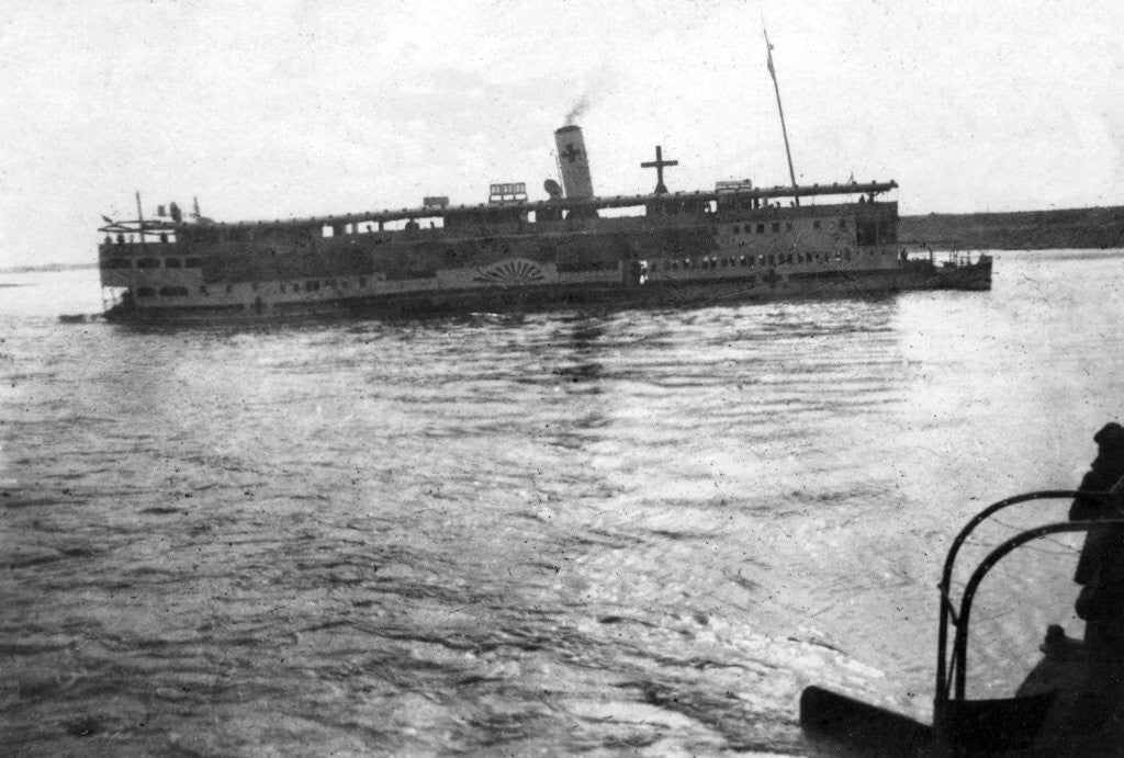 Detail of Red Cross river boat going up the Tigris River, Mesopotamia, WWI by Anonymous