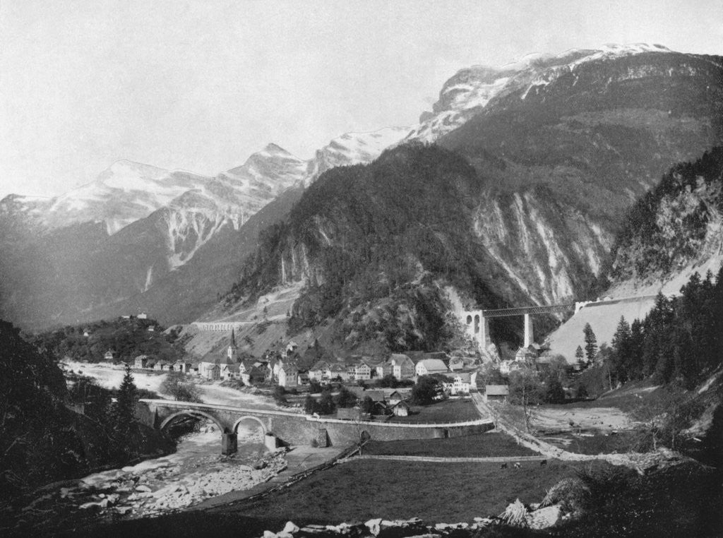 Detail of St Gotthard Pass and Bridge, Switzerland by John L Stoddard