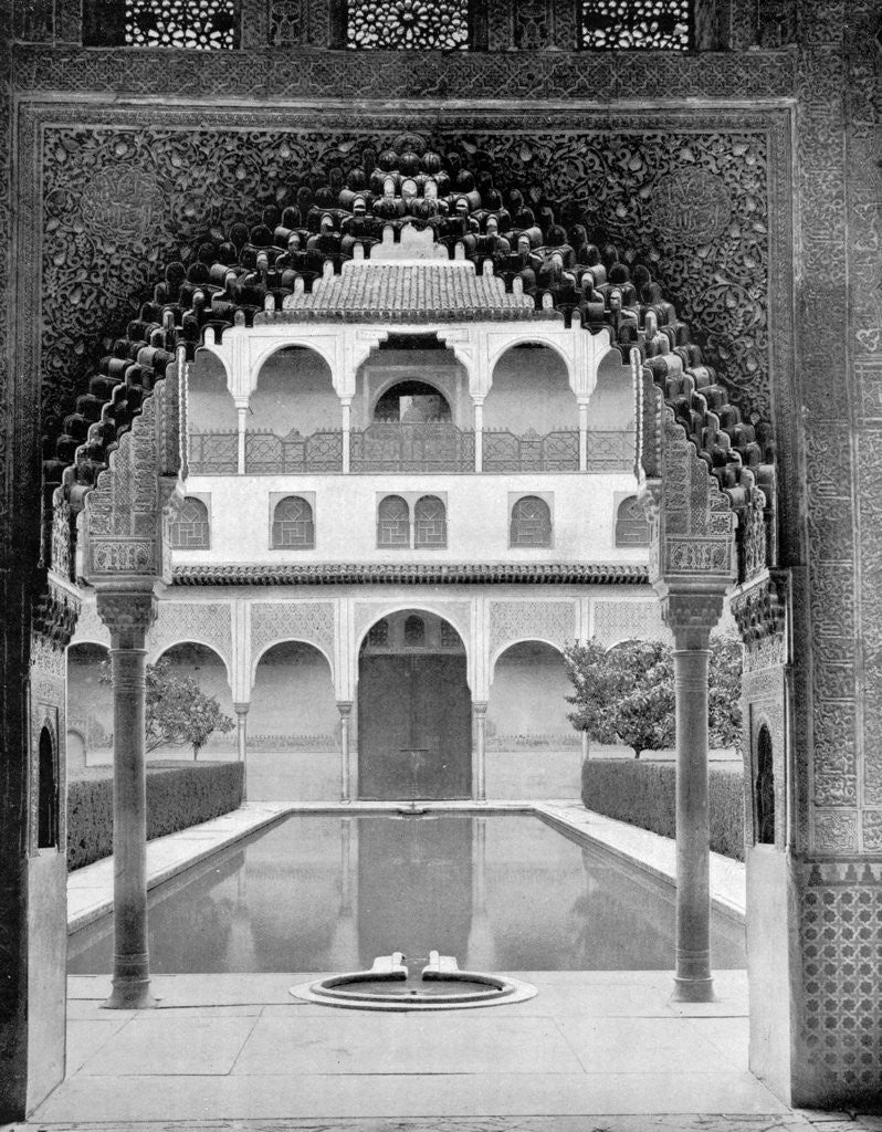 Detail of Court of the Myrtles, Alhambra, Spain by John L Stoddard