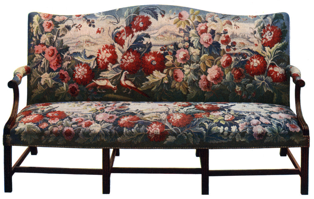 Detail of Settee, belonging to a suite of Chippendale furniture covered in an 18th-century tapestry by Anonymous