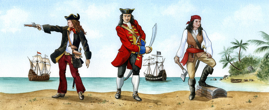 Detail of Anne Bonny, John 'Calico Jack' Rackam and Mary Read, 18th Century Pirates by Karen Humpage