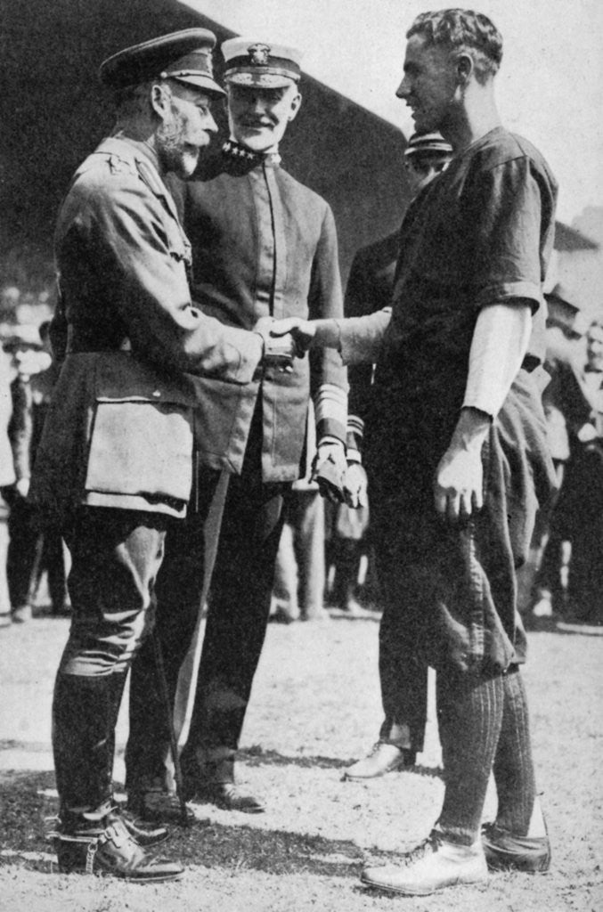 Detail of King George V receiving a American soldier who had been playing baseball, c 1910s by Anonymous