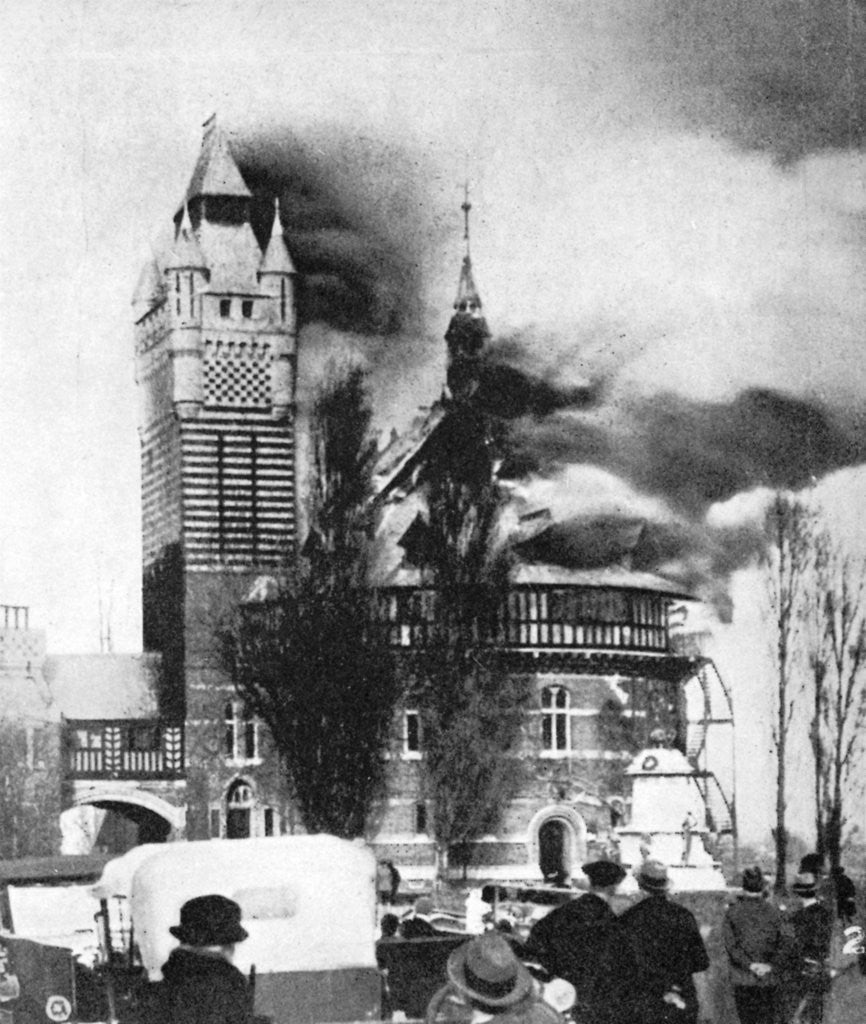 Detail of The Shakespeare Memorial Theatre being destroyed by fire, March 1926 by Anonymous