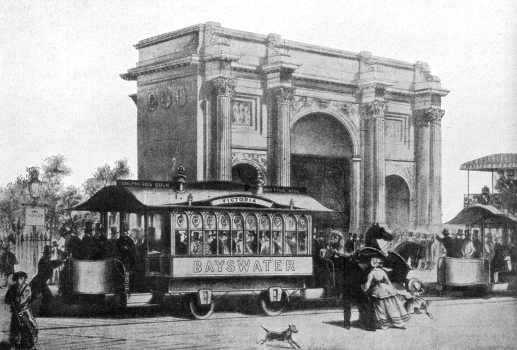 Detail of The first trams in London by Anonymous