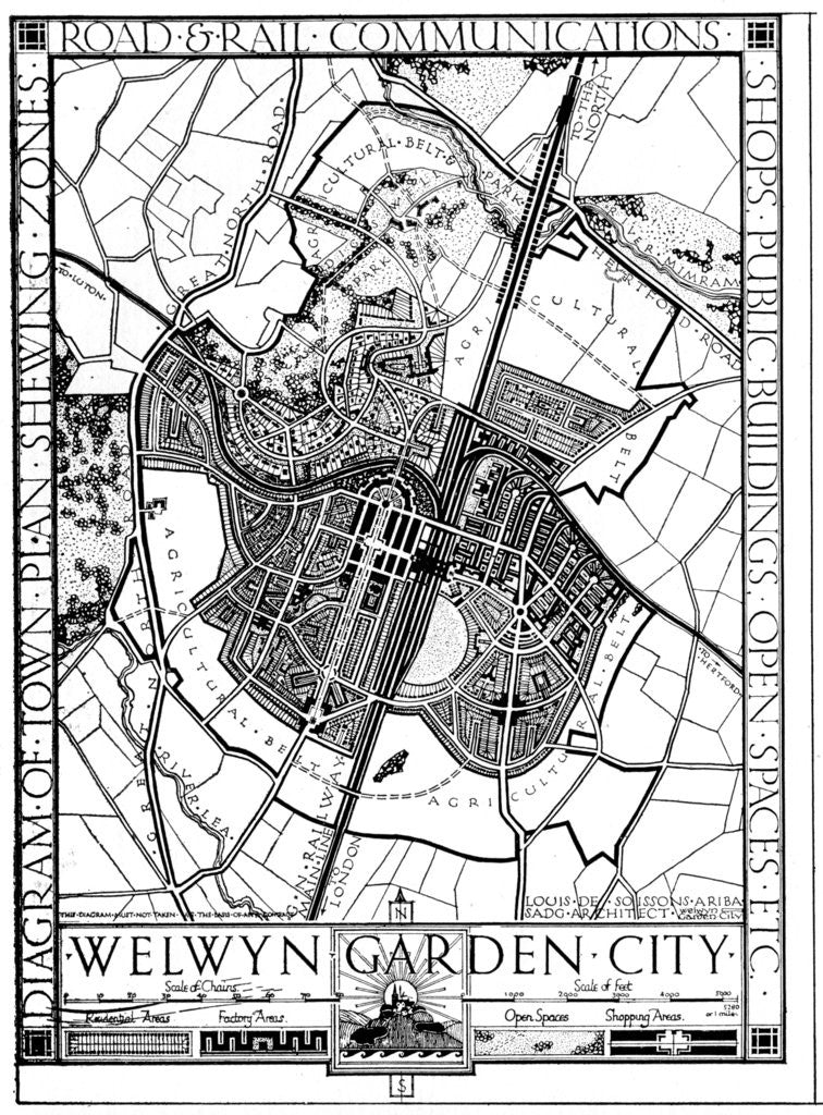 Detail of Map of Welwyn Garden City, Hertfordshire, England by Anonymous