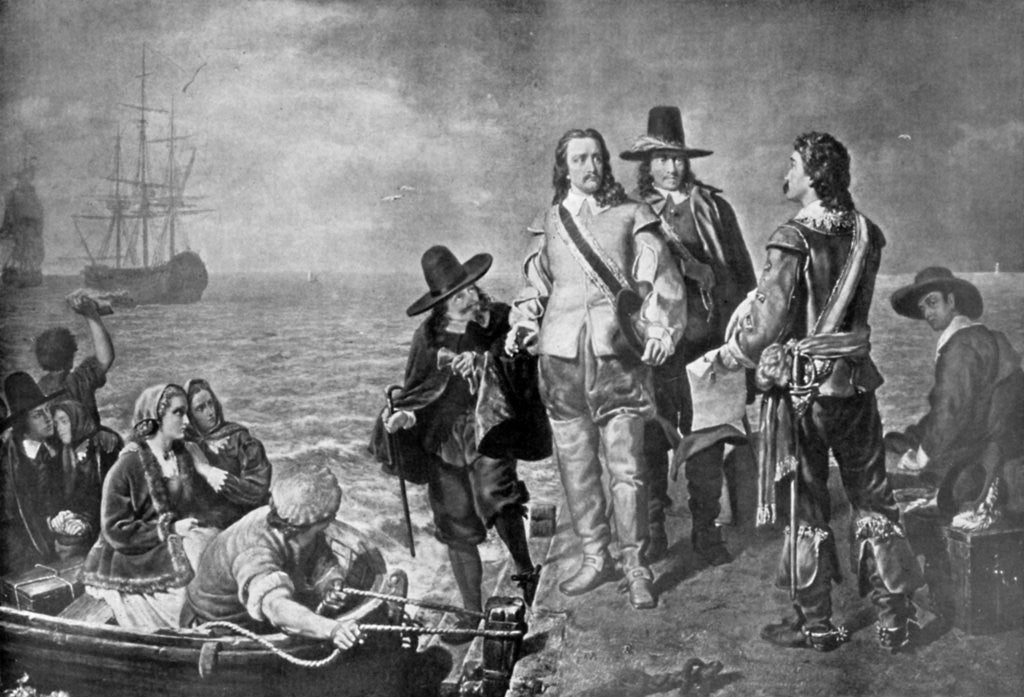 Detail of Hampden and Pym prevented from emigrating to New England by order of the government by Anonymous