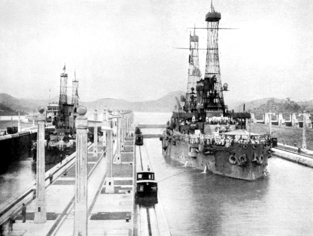 Detail of United States Men-Of-War passing through a lock, Panama Canal, Panama by Anonymous