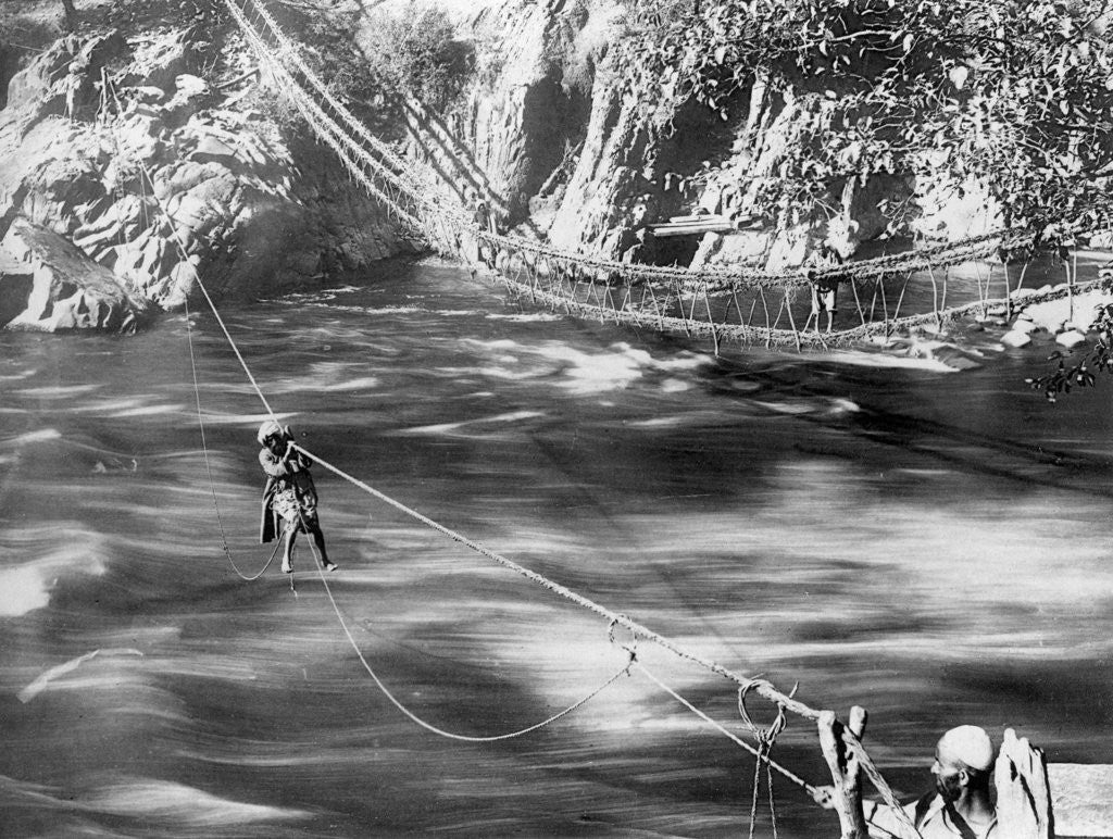 Detail of Rope bridge, Jhelum Valley, Kashmir, India by F Bremner