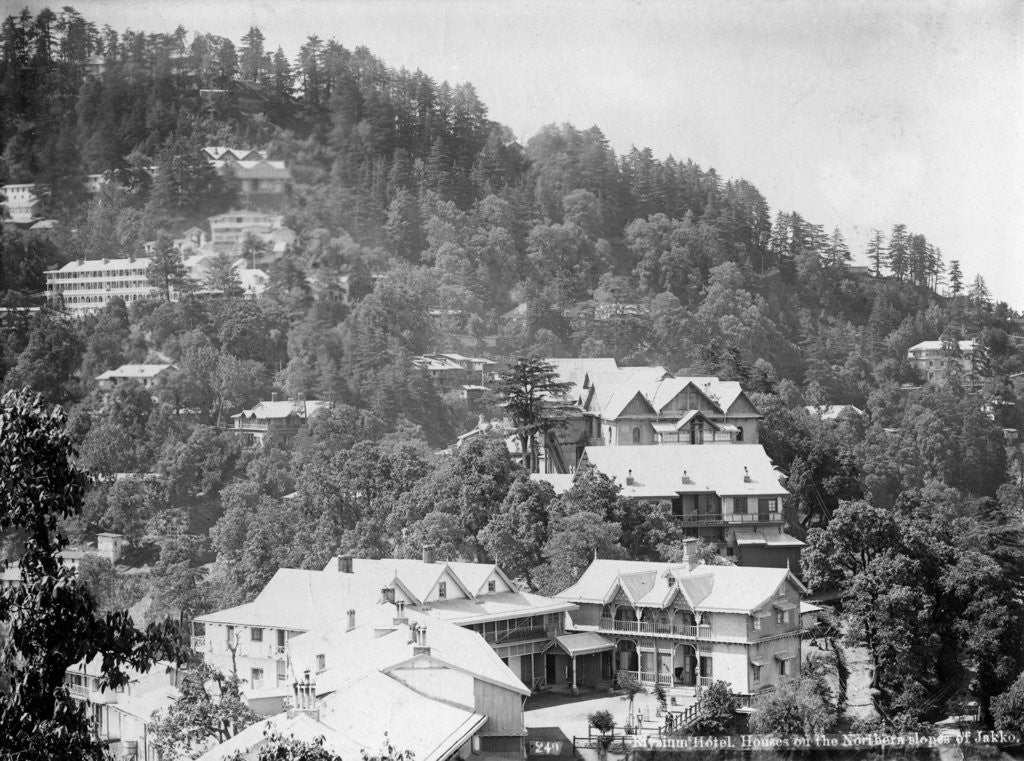 Detail of 'Elysium Hotel, houses on the nothern slopes of Jakko', Shimla, India by Anonymous