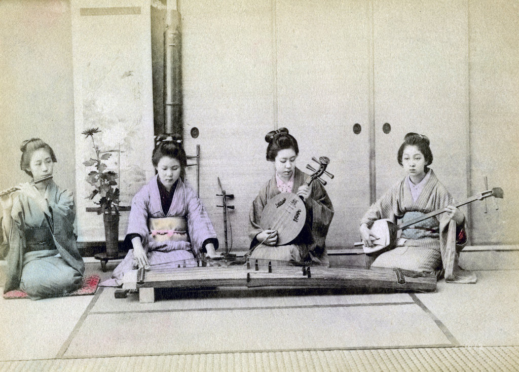 Detail of Geisha playing traditional musical instruments, Japan by Anonymous
