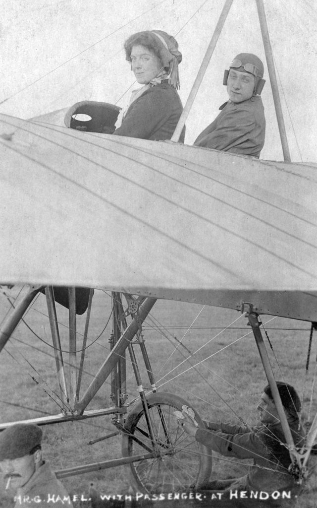 Detail of Mr G Hemel with passenger, Hendon, London by Anonymous
