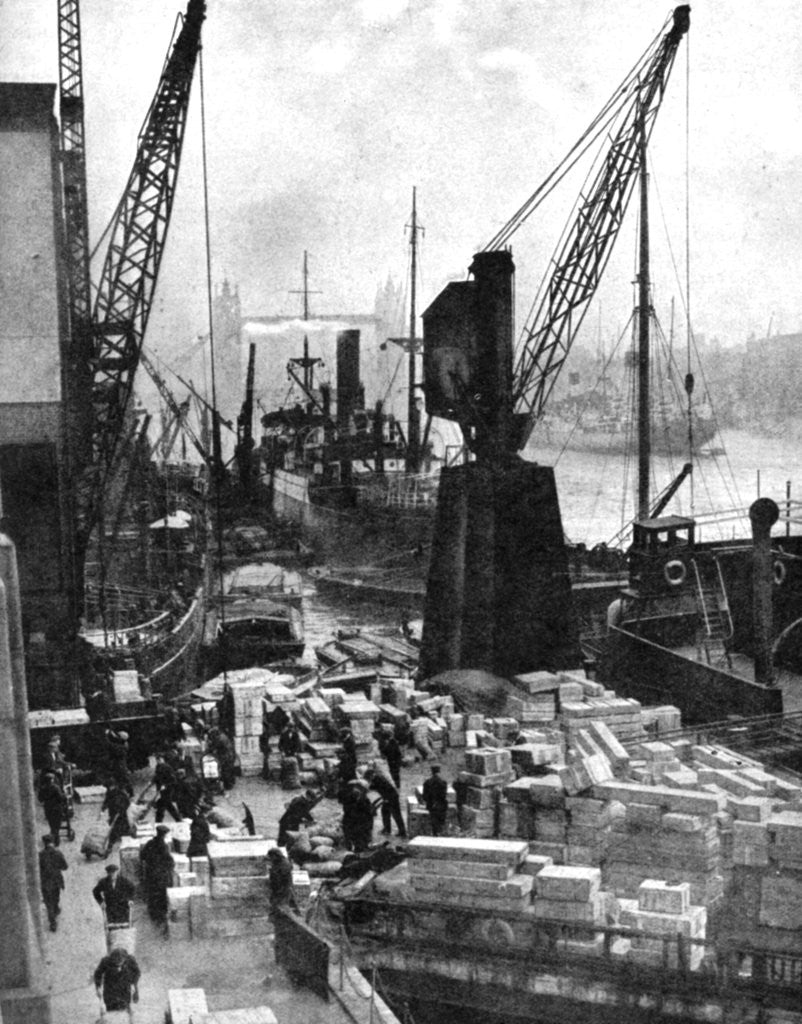 Detail of Cargo being unloaded at the docks, Upper Pool, London by Fox