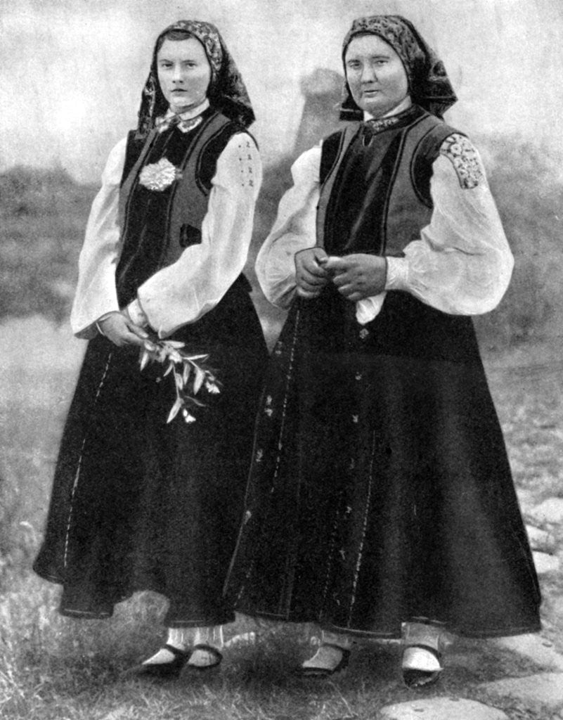 Detail of Latvian women in traditional costume by Anonymous