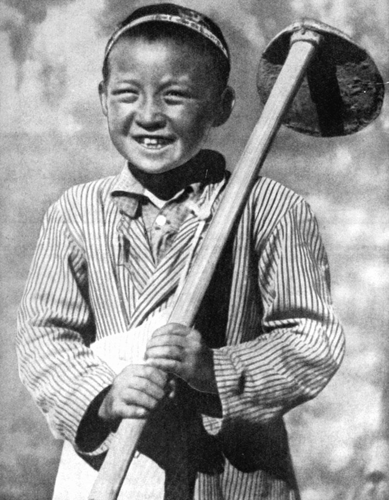 Detail of Uzbek schoolboy working on a farm by Anonymous