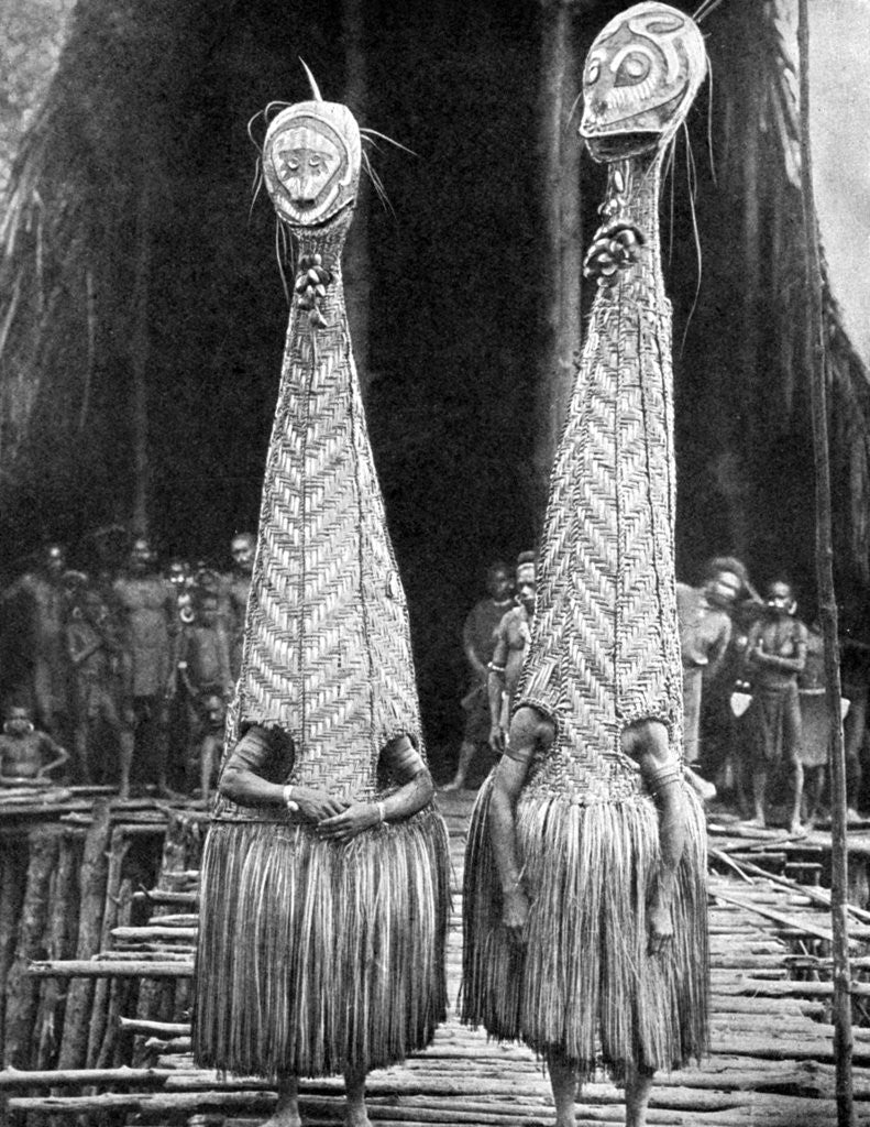 Detail of Goblin masks and visors worn as beauty aids, Papua, New Guinea by Fox Photos