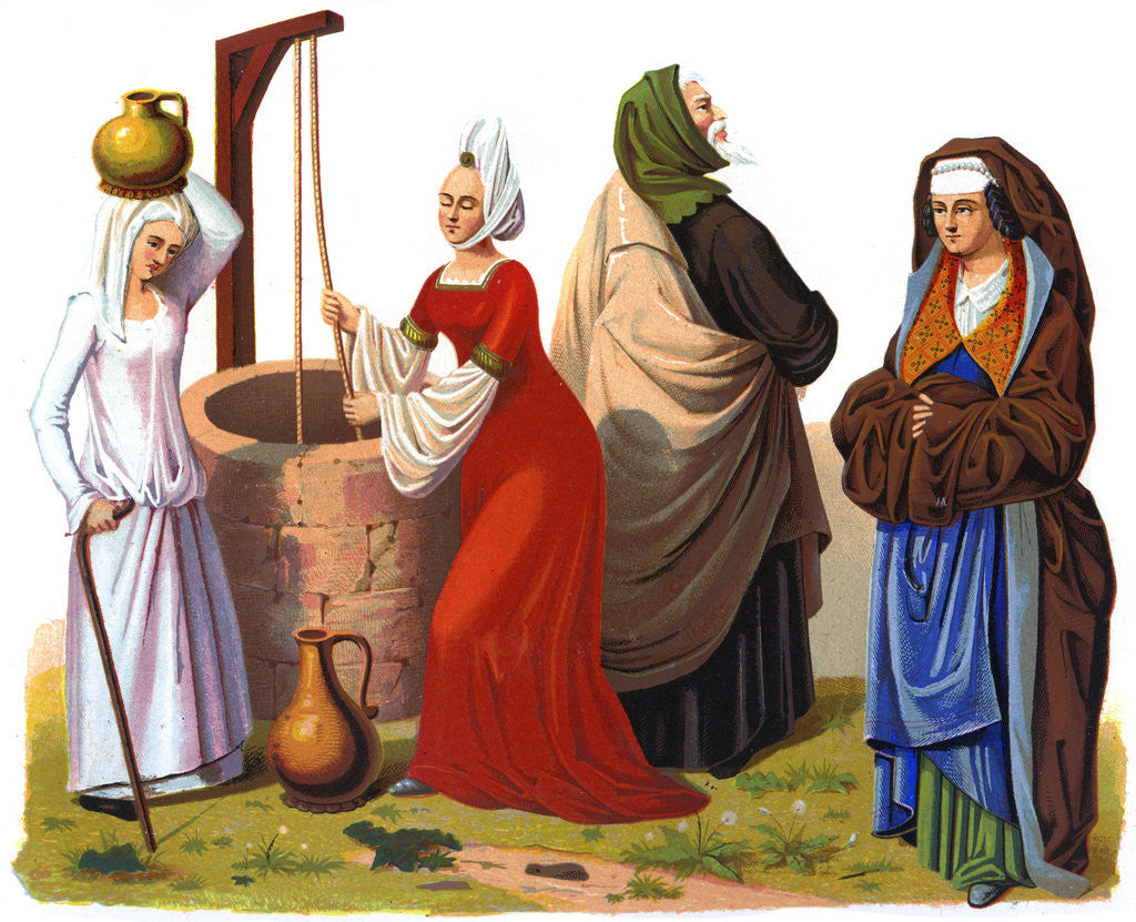 Detail of Women and a man from the 15th and 16th centuries by Thurwanger Freres