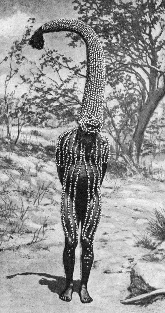 Detail of An emu man performing the sacred totem of his group, Australia by Spencer and Gillen