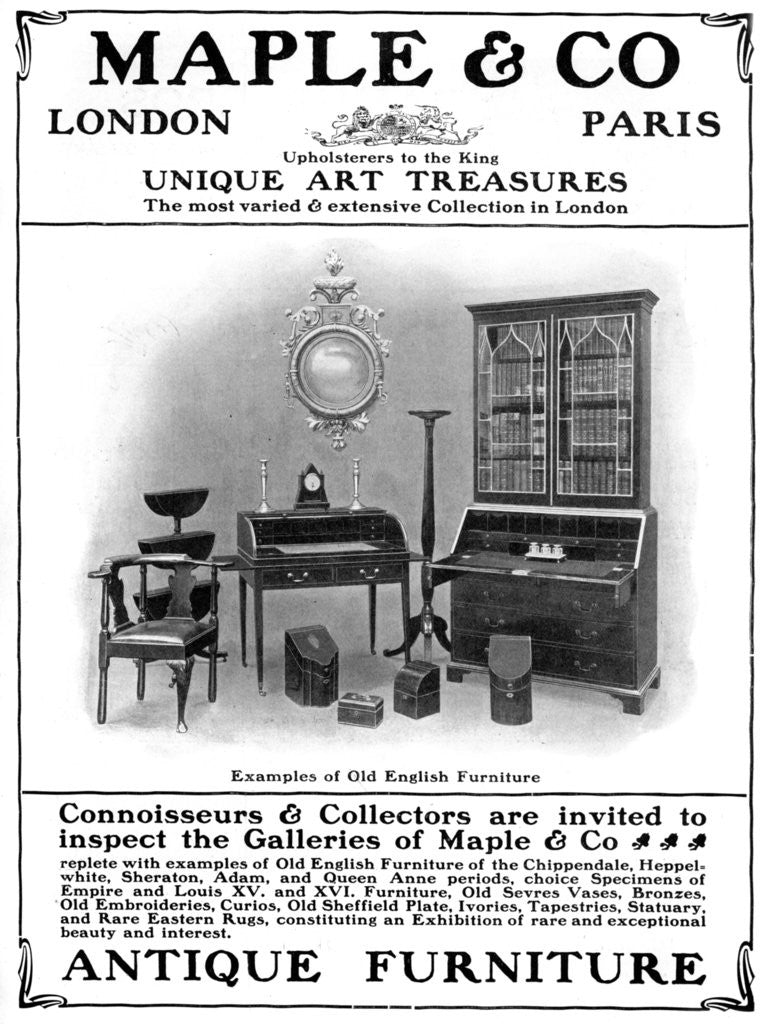 Detail of Advertisement for Maple & Co of London, sellers of antique furniture by Anonymous