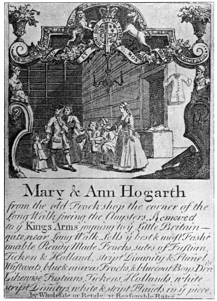 Detail of Advertisement for Mary and Ann Hogarth's draper's shop by Anonymous