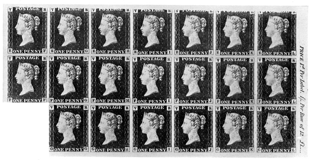 Detail of Block of twenty 'Penny Black' stamps by Anonymous