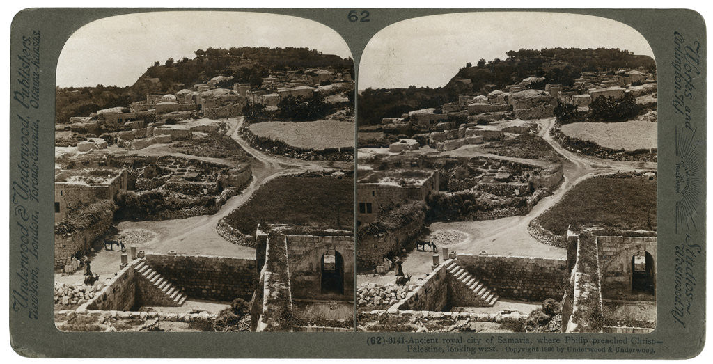 Detail of Ancient royal city of Samaria, where Philip preached Christ, looking west, Palestine by Underwood & Underwood