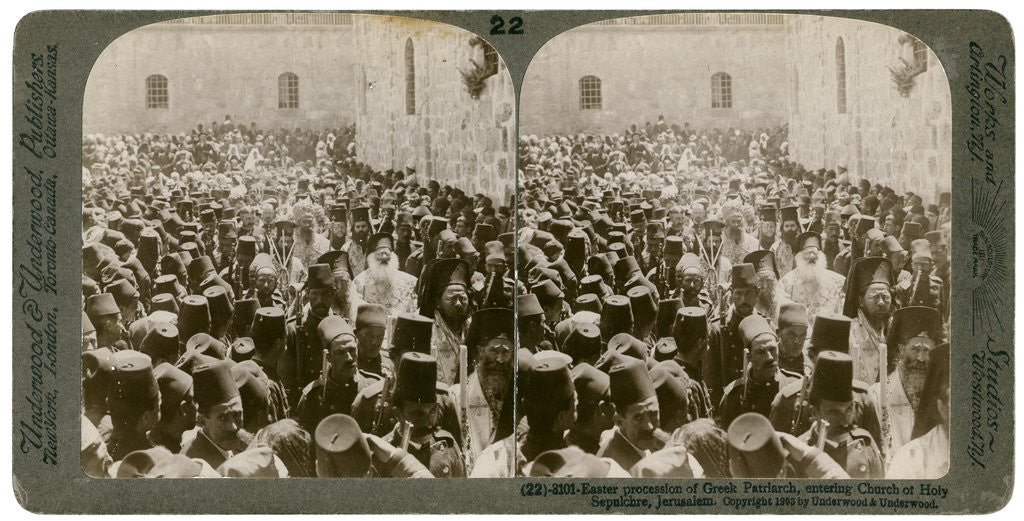 Detail of Easter procession of the Greek Patriarch, entering the Church of Holy Sepulchre, Jerusalem by Underwood & Underwood