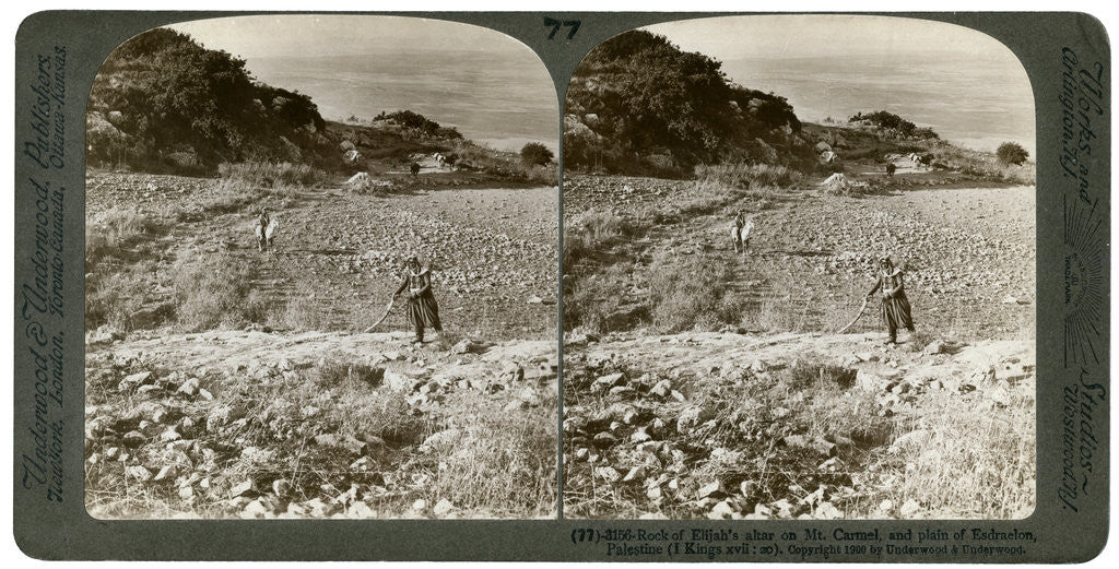 Detail of The rock of Elijah's Altar on Mount Carmel, and the Plain of Esdraelon, Palestine by Underwood & Underwood