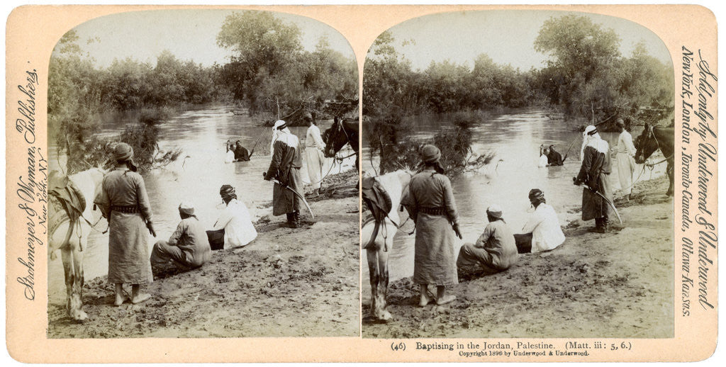 Detail of Baptising in the River Jordan, Palestine by Underwood & Underwood
