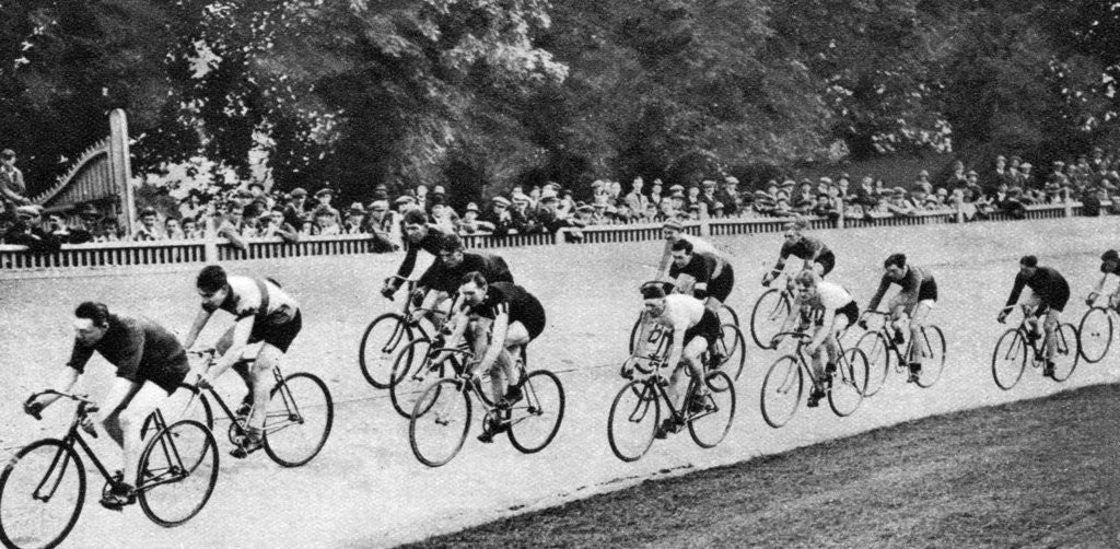 Detail of Ten miles amateur cycling championship, Herne Hill cycle track, London by Anonymous
