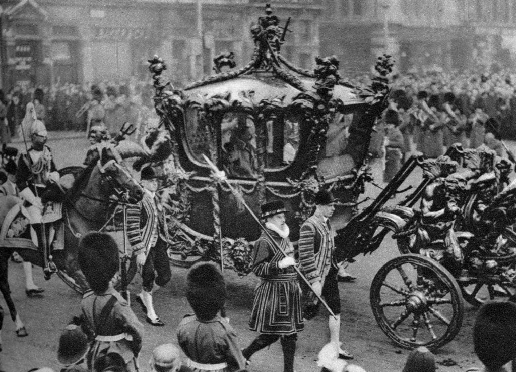 Detail of The royal coach on its way to open parliament, London by Anonymous
