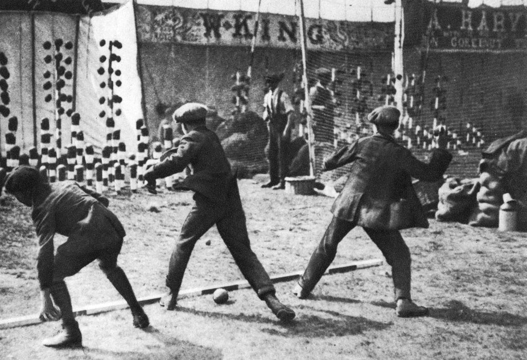 Detail of A coconut shy during a bank holiday on Blackheath Common, London by Hall