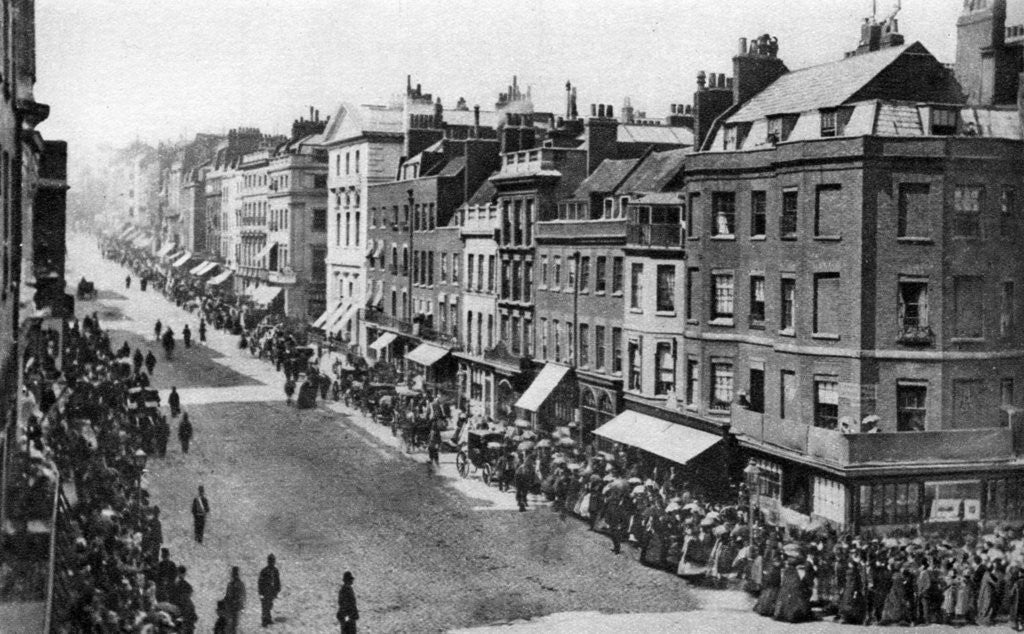 Detail of Crowds waiting for the Queen in St James's Street, London, 1880s by Anonymous