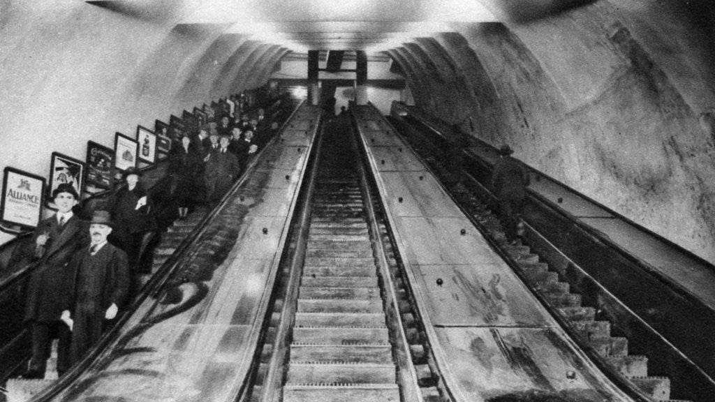 Detail of Tottenham Court Road tube station escalators, London by Anonymous