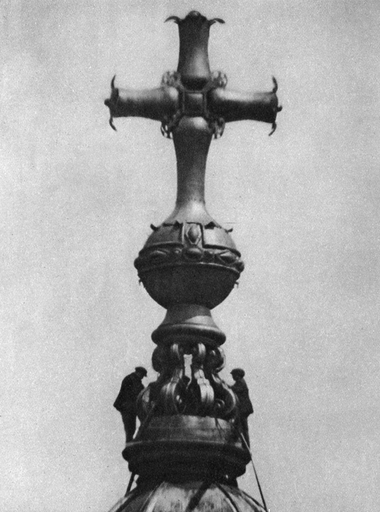 Detail of Steeplejacks on the summit of St Paul's Cathedral, London by Anonymous