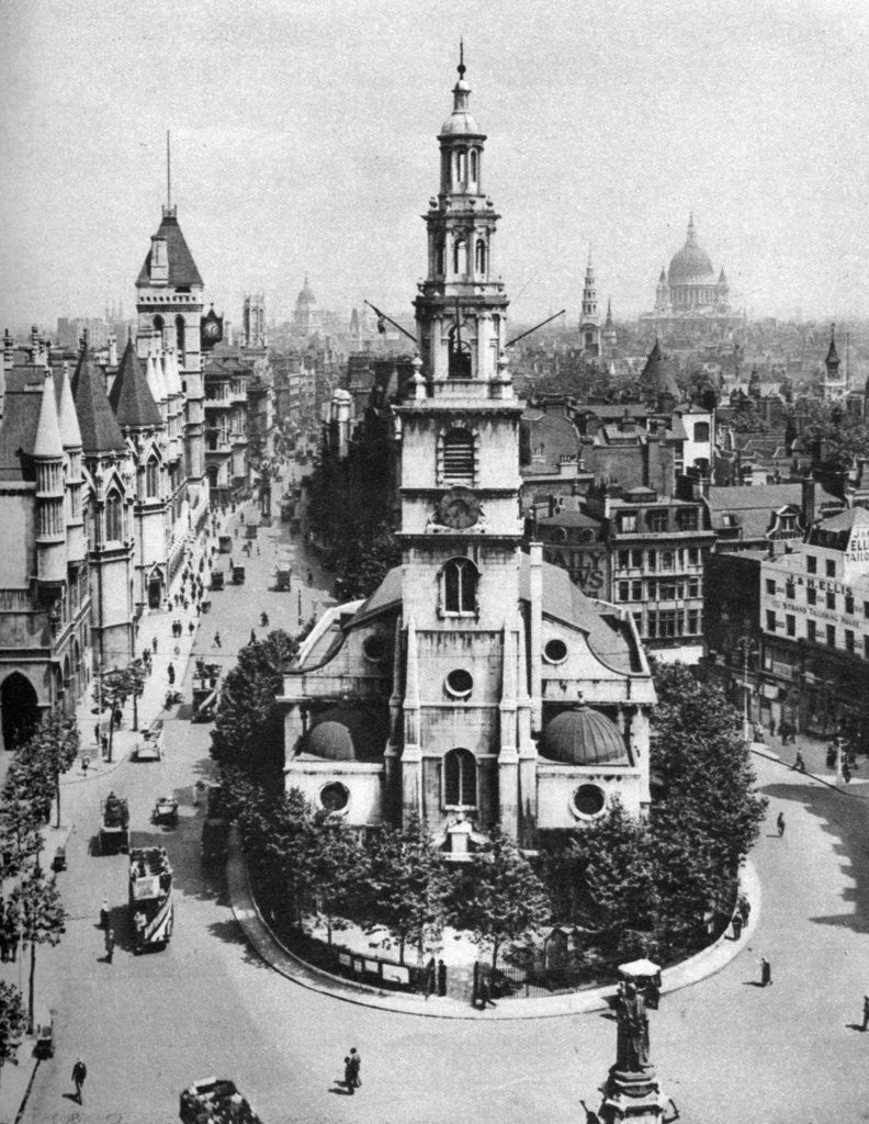 Detail of Church of St Clement Danes, the Strand and Fleet Street from Australia House, London by McLeish