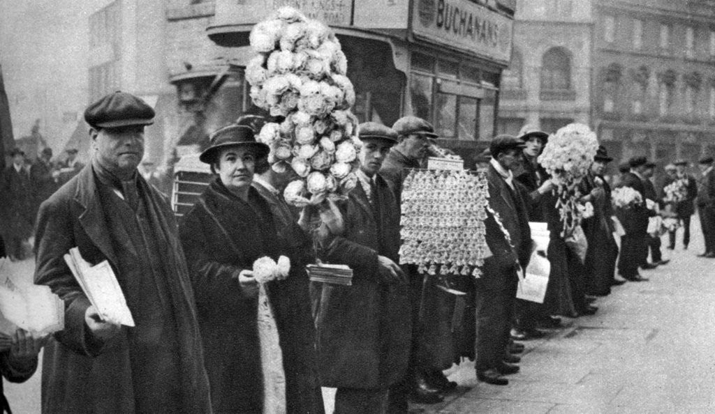 Detail of Street hawkers selling football favours in Walham Green, London by Anonymous